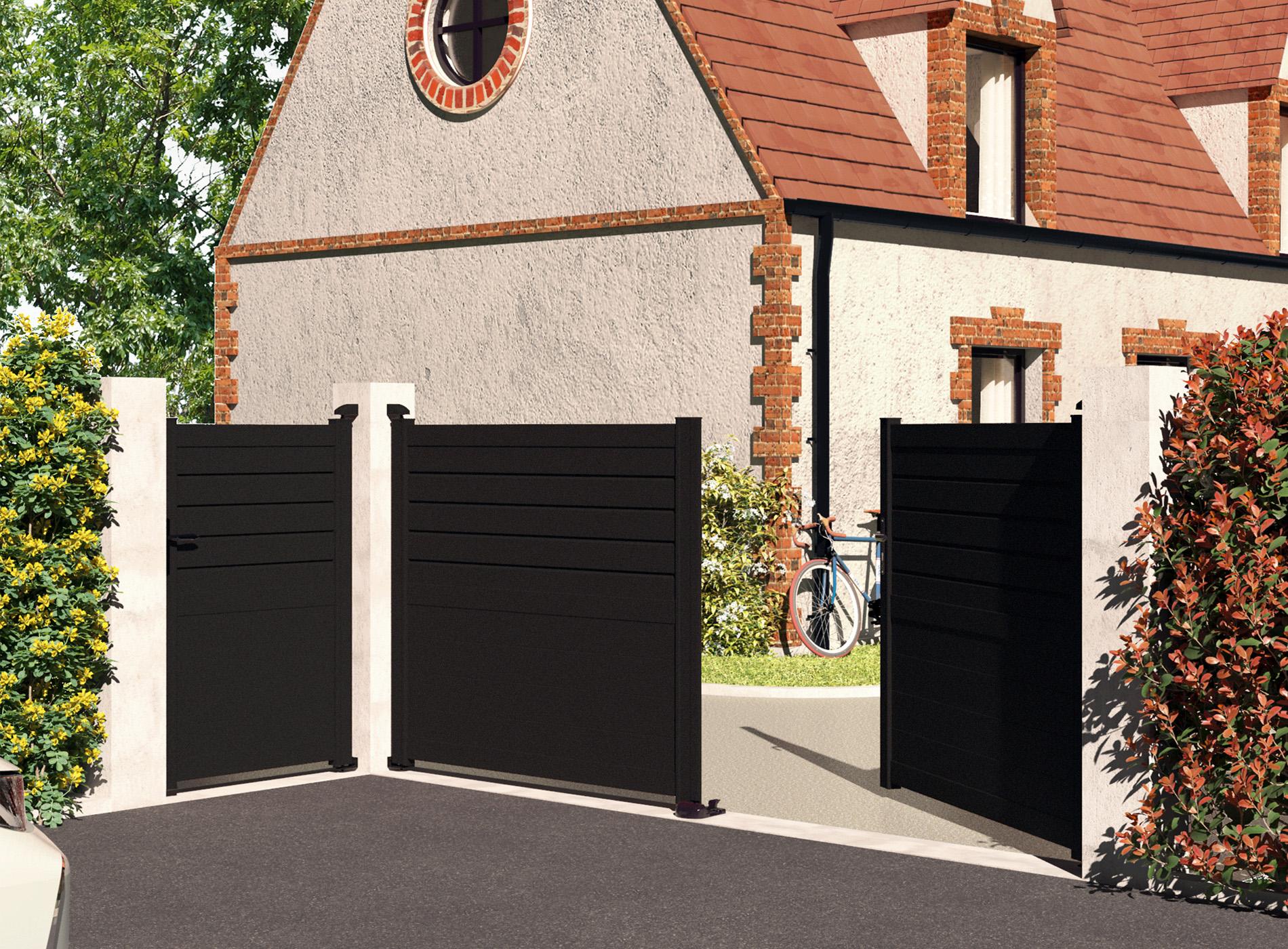 Klos up portail battant Carnac - semi plein 2100 Noir Sable