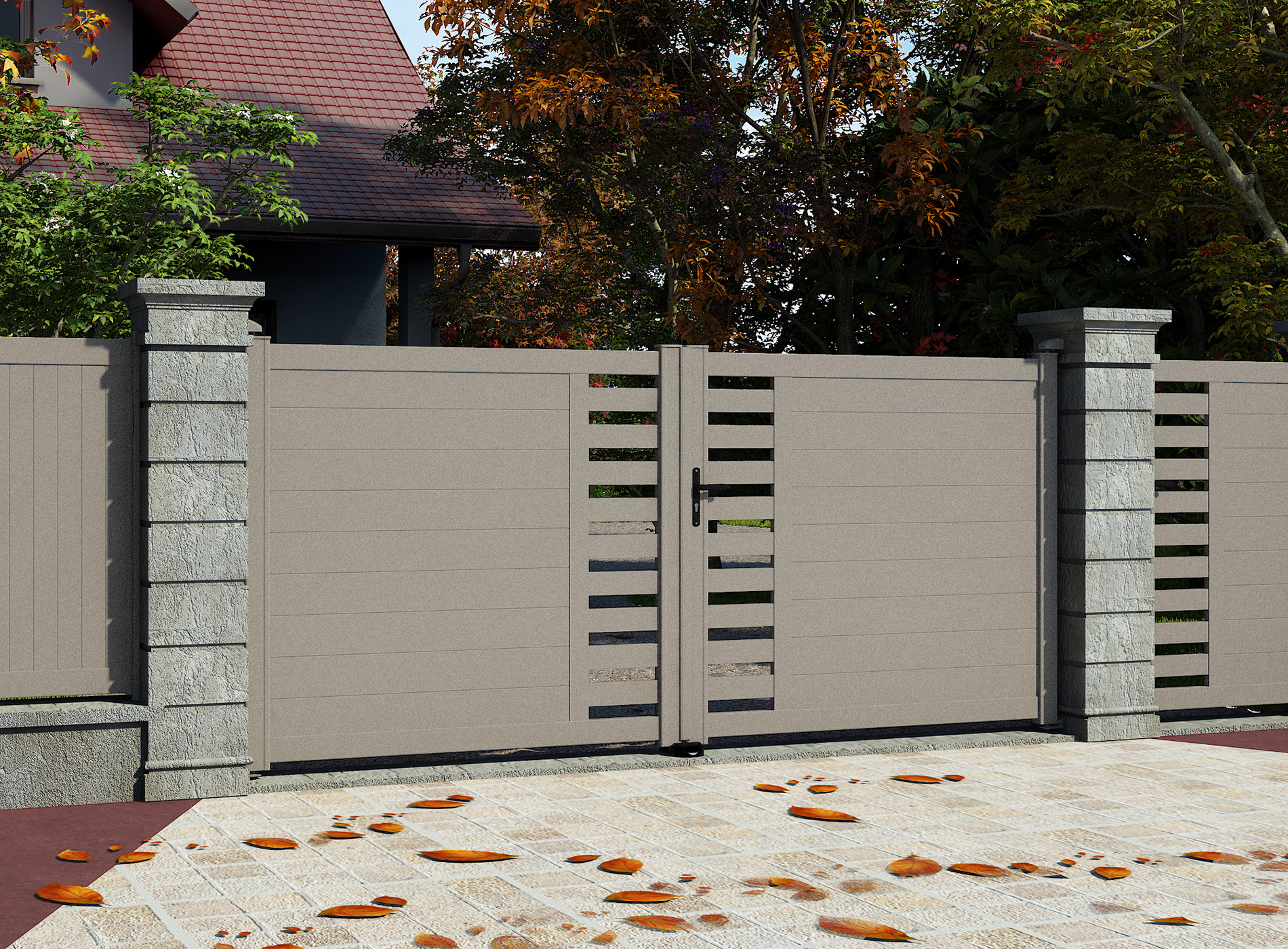 Klos Up Portail battant aluminium GARLAN 2900 Gris Sablé