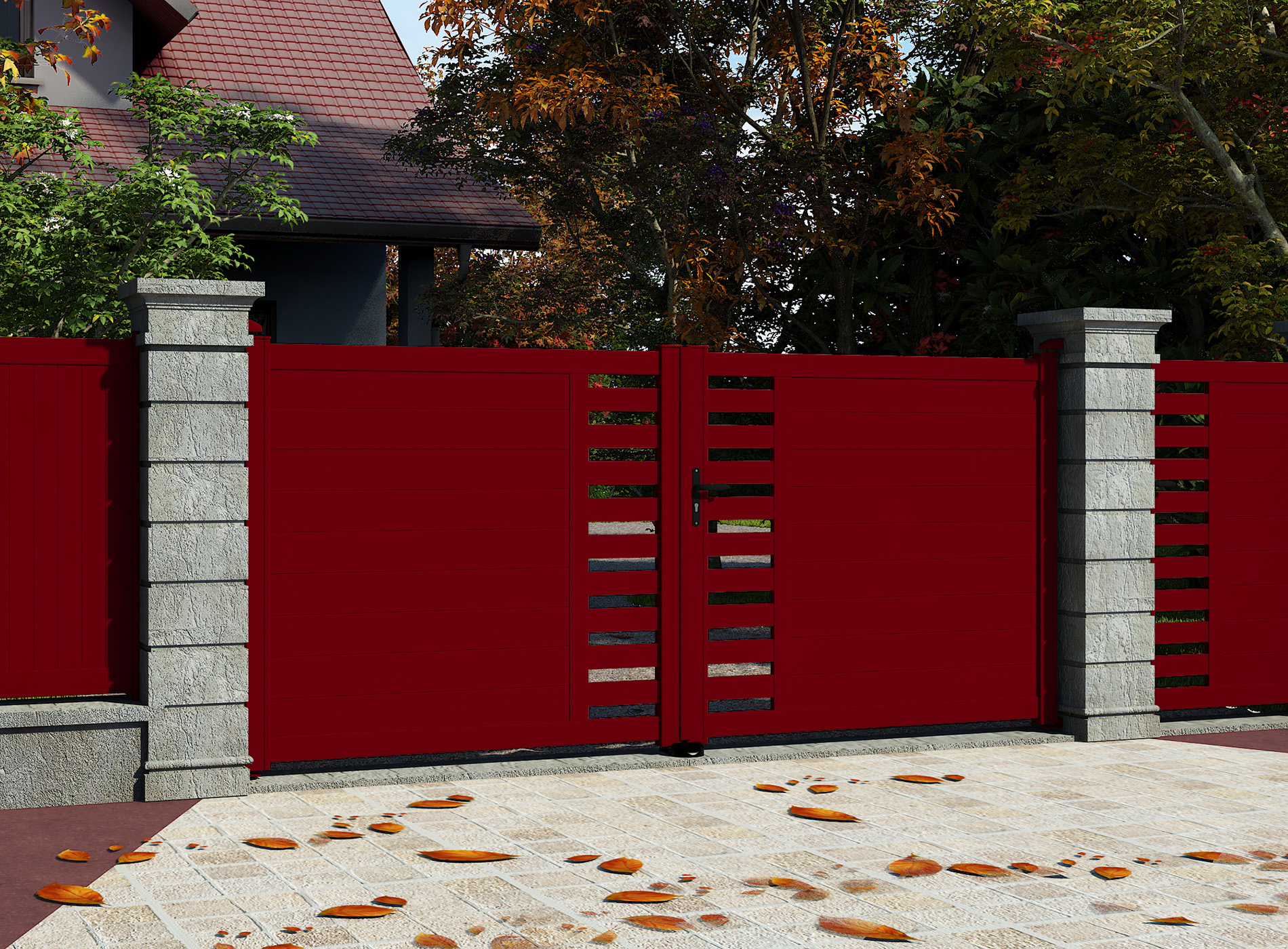 Klos Up Portail battant aluminium GARLAN Rouge 3004