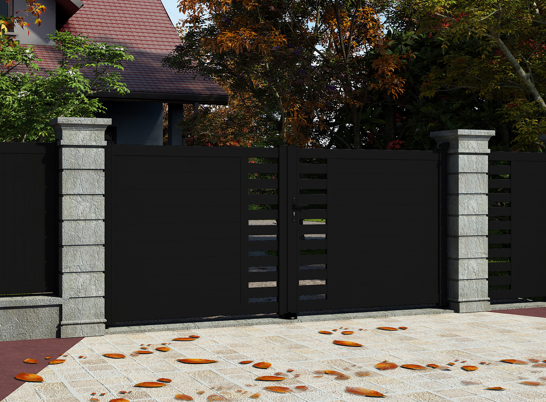 Klos Up Portail battant aluminium GARLAN Noir 9005
