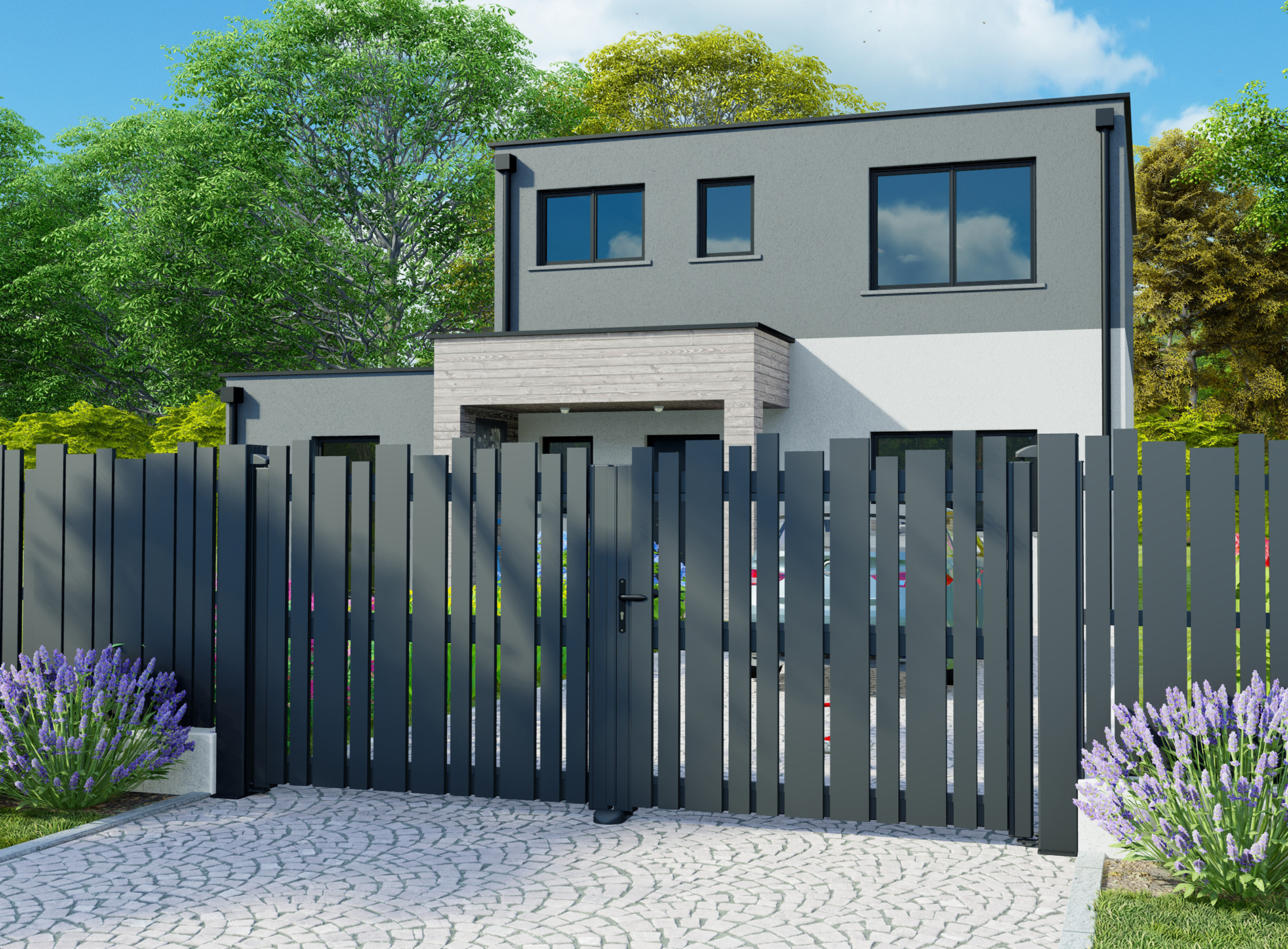 Klos Up Portail aluminium battant LIVIO - 2100 Noir Sable