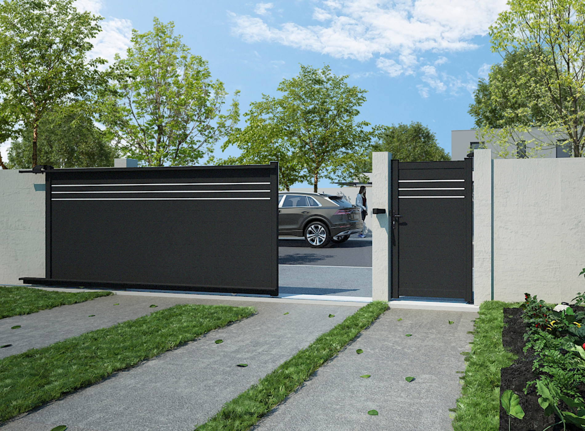 Klos Up portail coulissant en aluminium BABORD Noir Sable 2100S