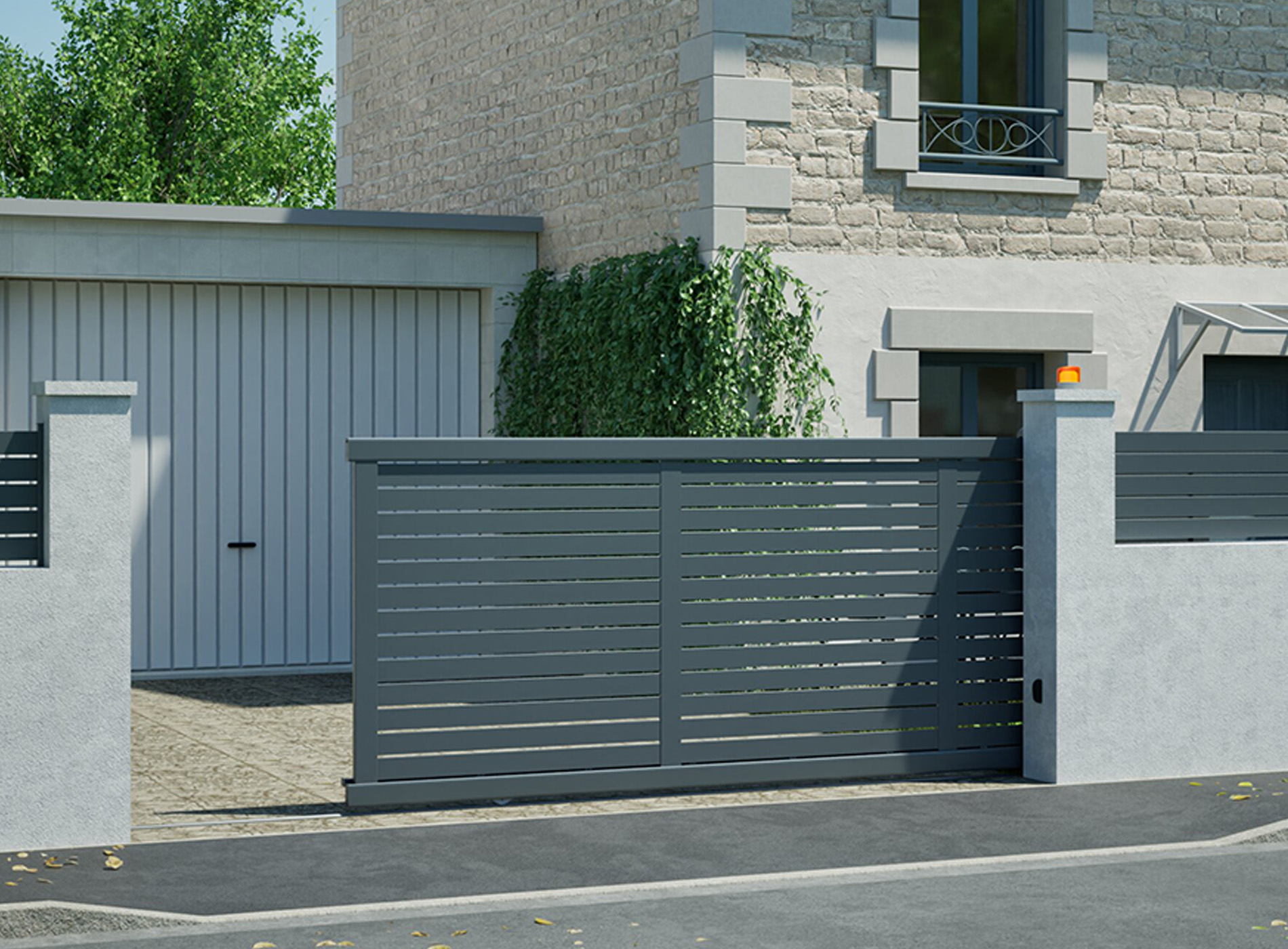 Portail Coulissant JAX Gris Zinc 7016