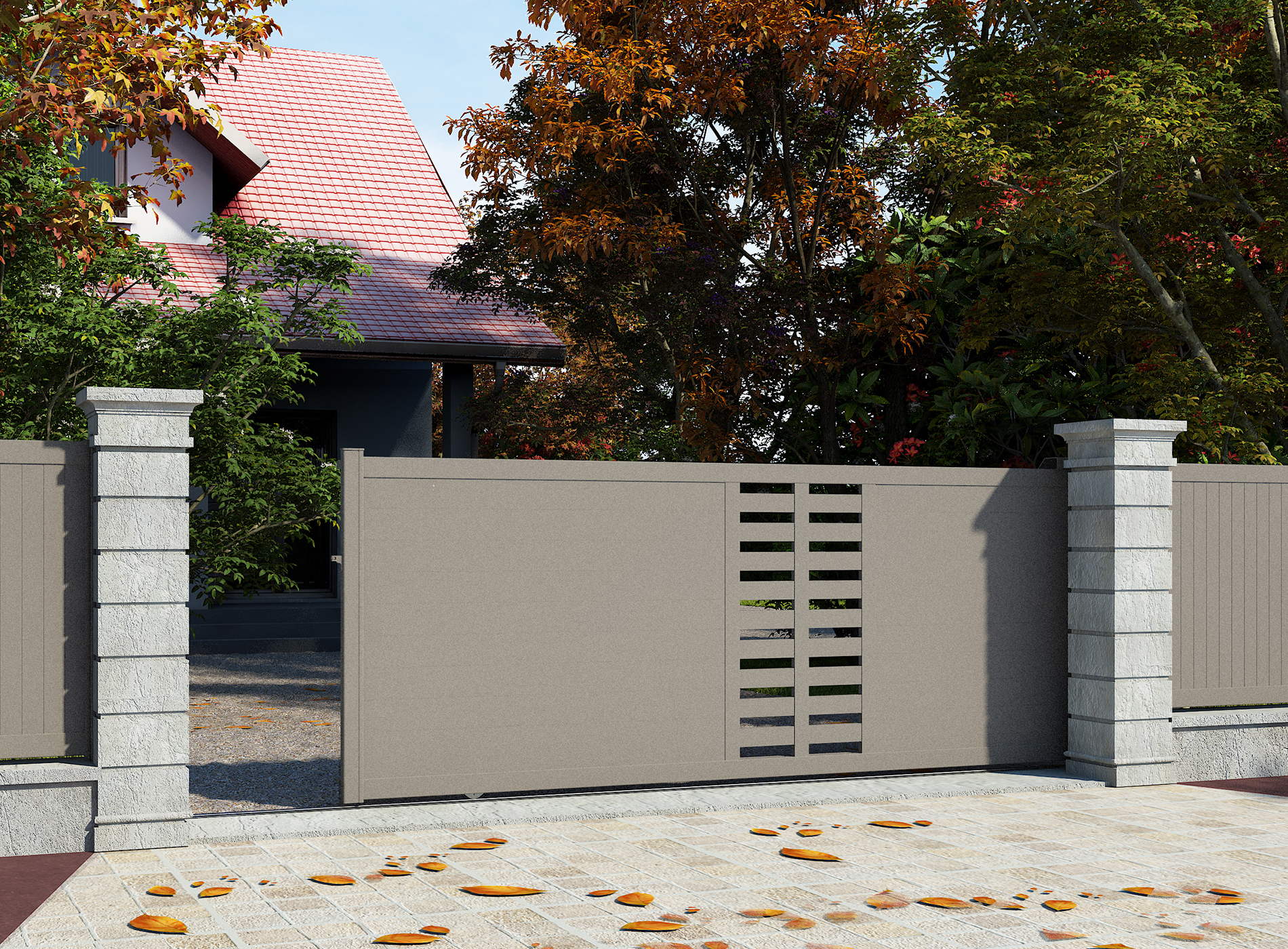 Klos Up Portail coulissant aluminium GARLAN Gris Sable 2900