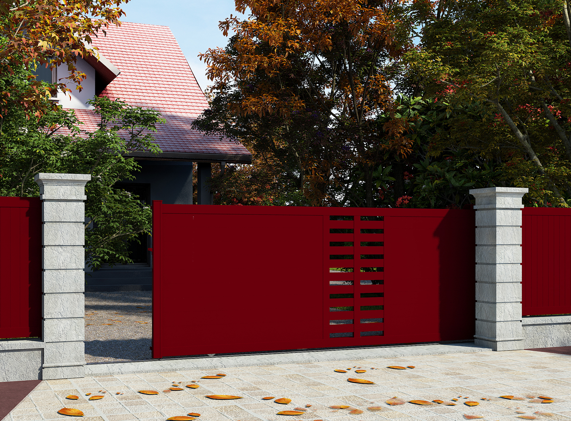 Klos Up Portail coulissant aluminium GARLAN Rouge 3004