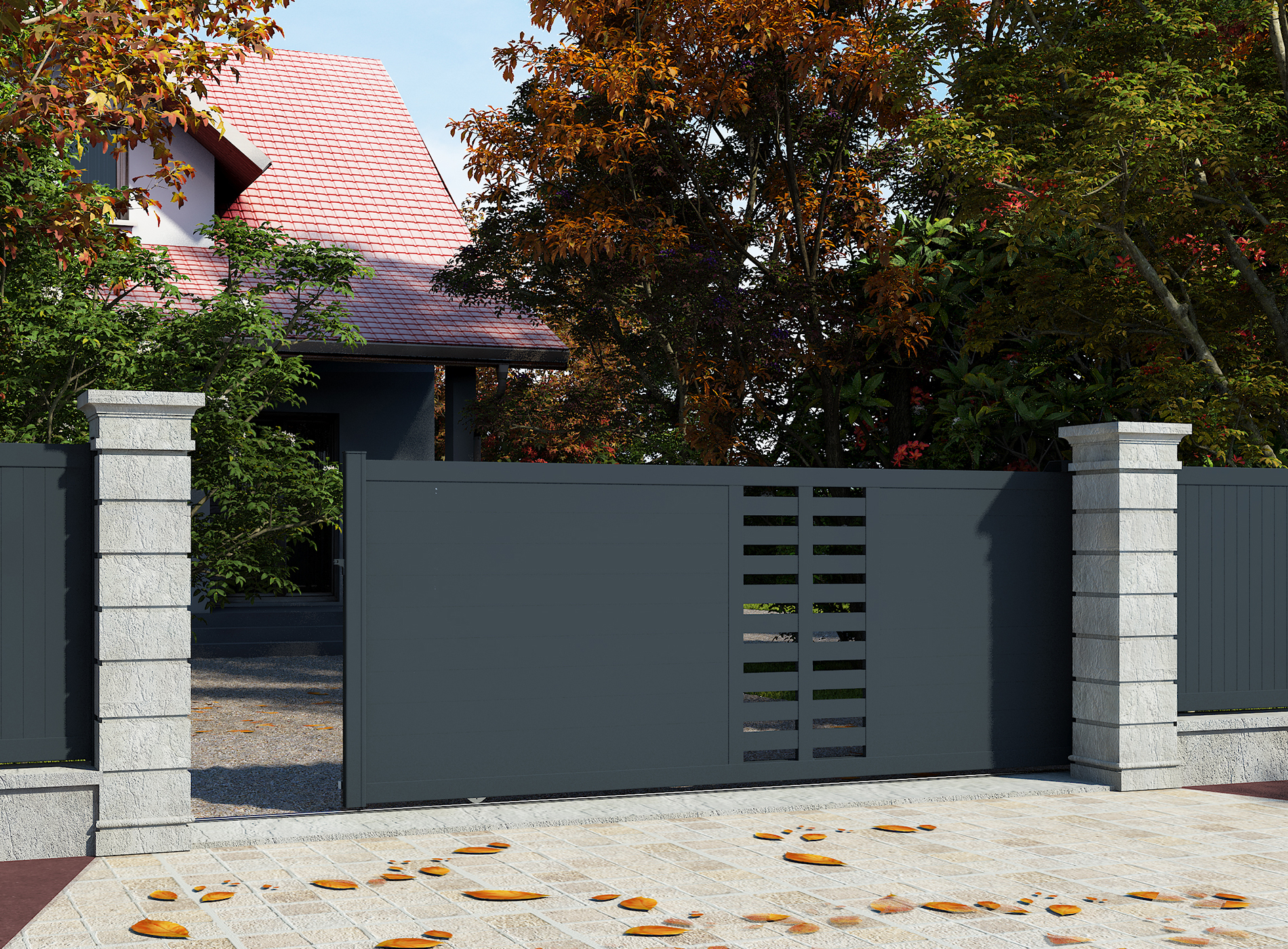 Klos Up Portail coulissant aluminium GARLAN Gris Zinc 7016