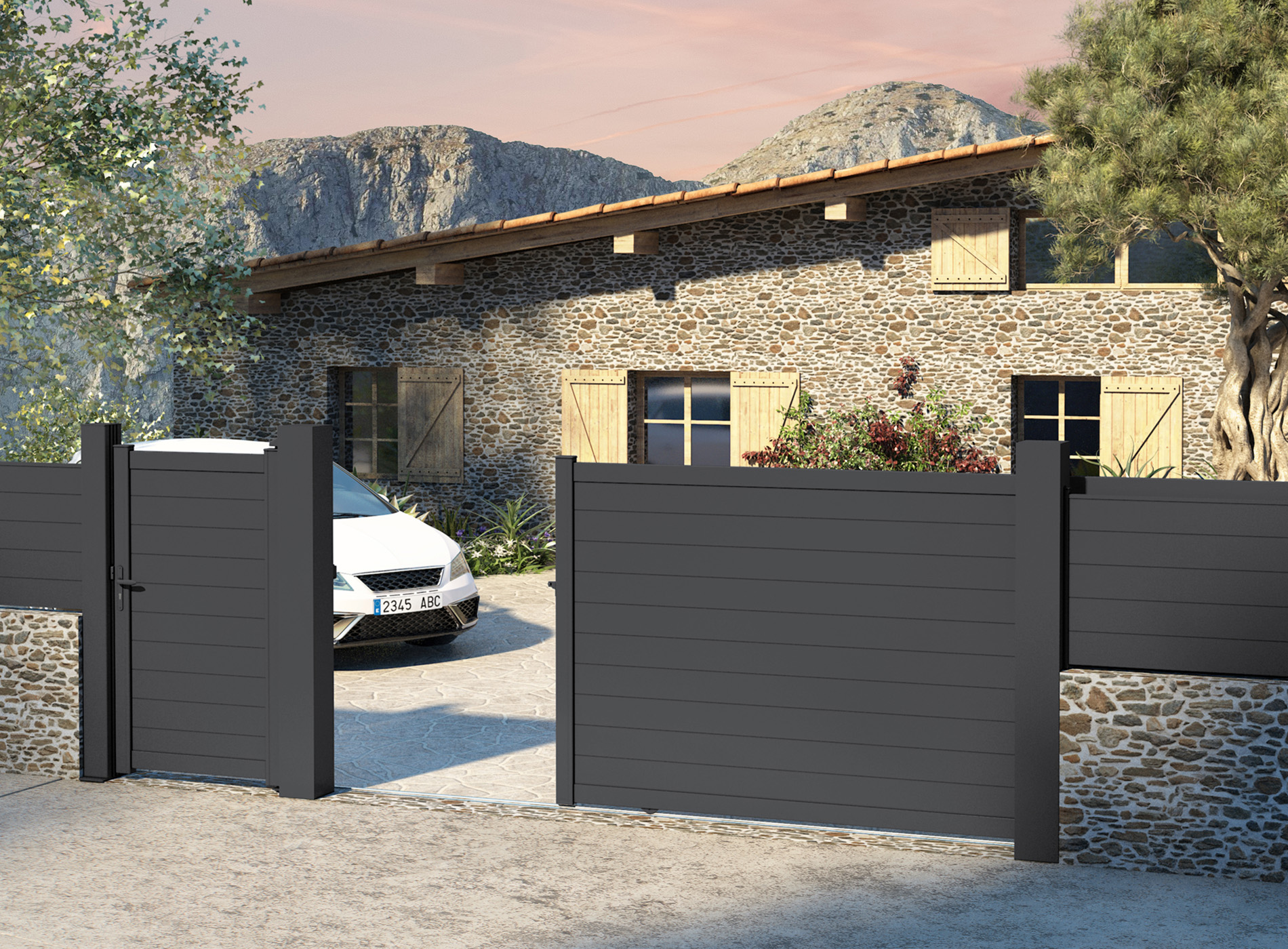 Klos up portail aluminium coulissant LAO lames pleines 150 - Noir Sablé 2100