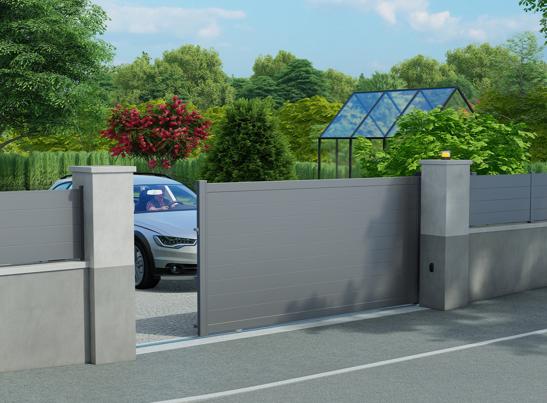Klos up portail aluminium coulissant LAO lames pleines 150 - Gris Sable 2900