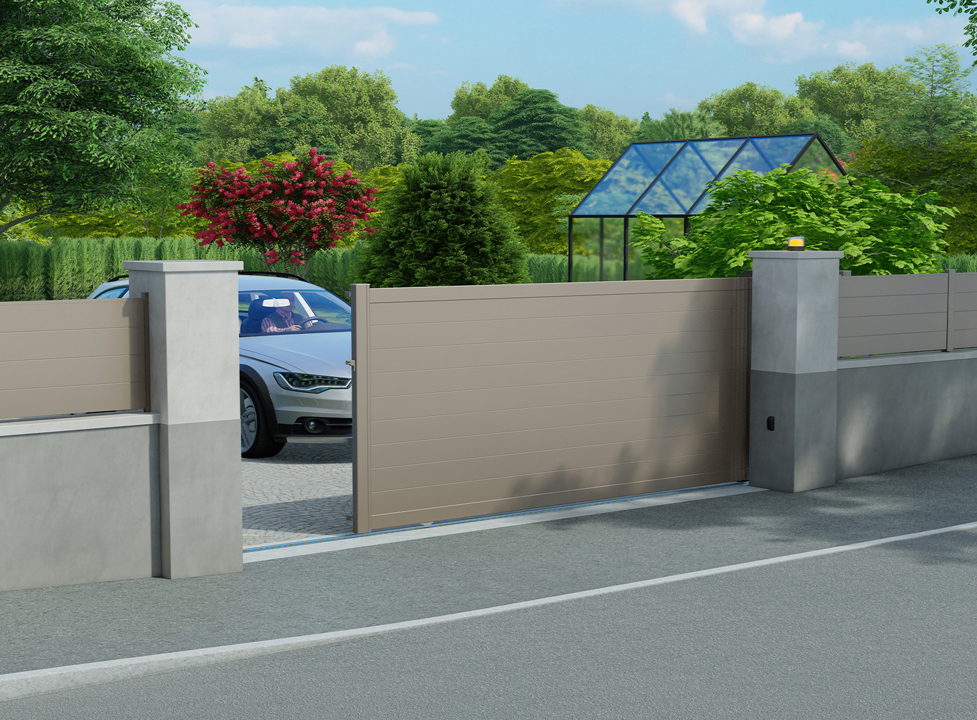 Klos up portail aluminium coulissant LAO lames pleines 150 - Gris Quartz 7039