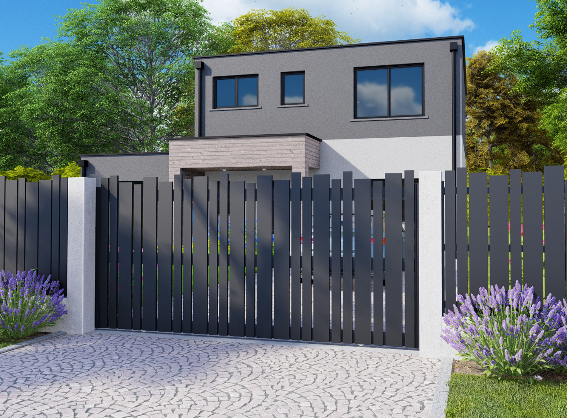 Klos Up Portail aluminium coulissant LIVIO - 2100 Noir Sable