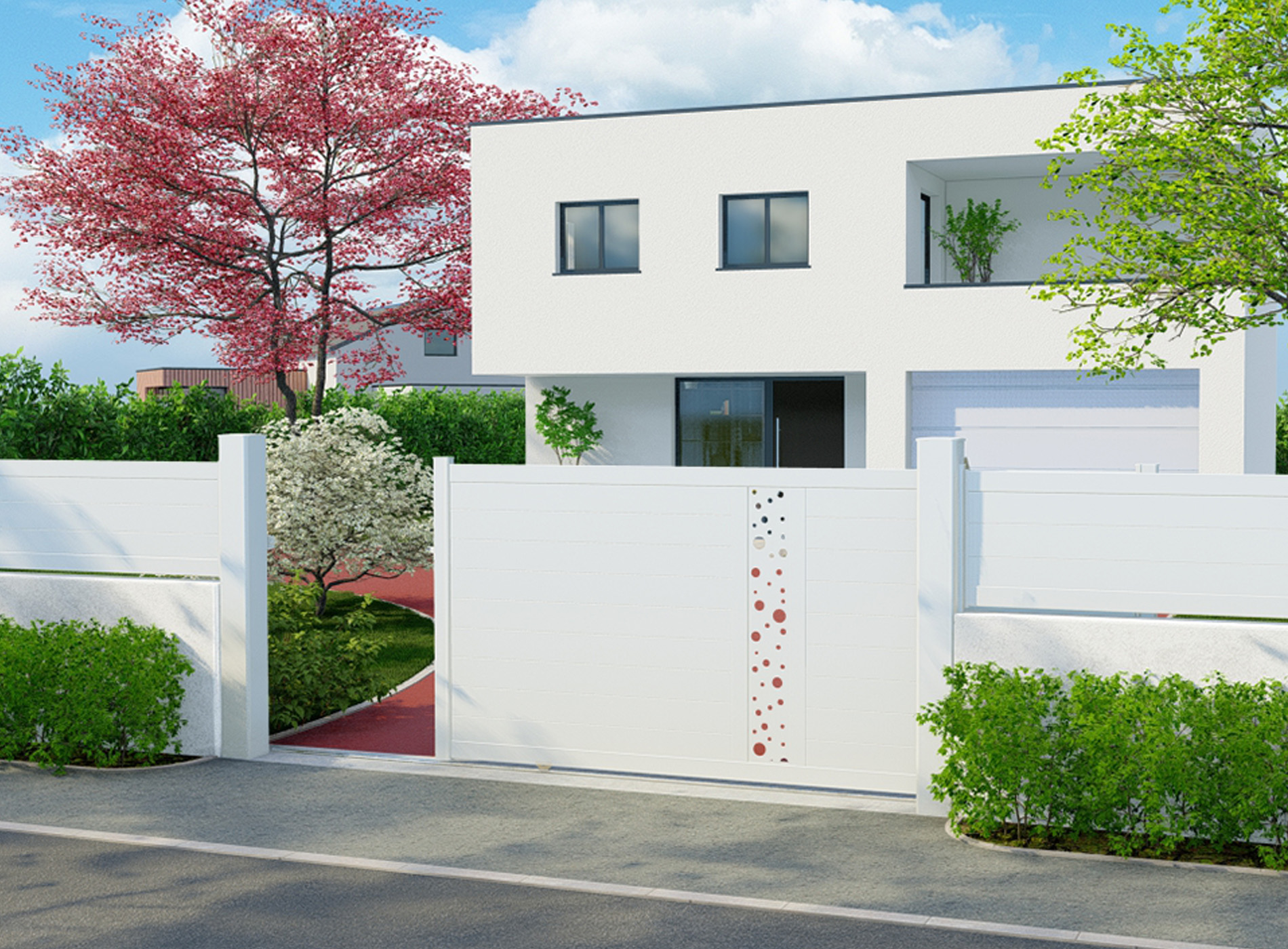 Portail décor coulissant BULLE vertical blanc 9016