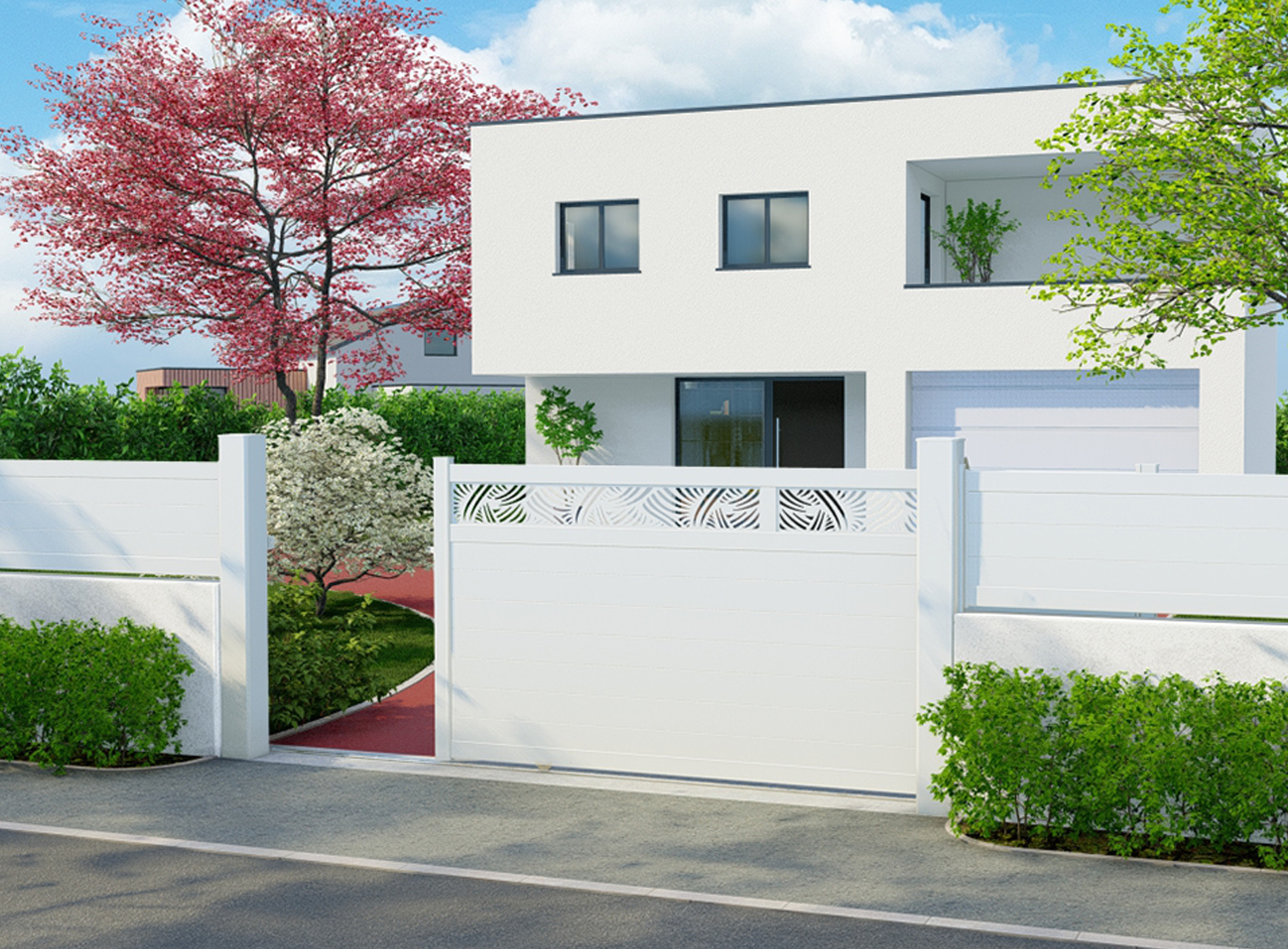 Klos Up portail coulissant PALM décor horizontal Blanc 9016