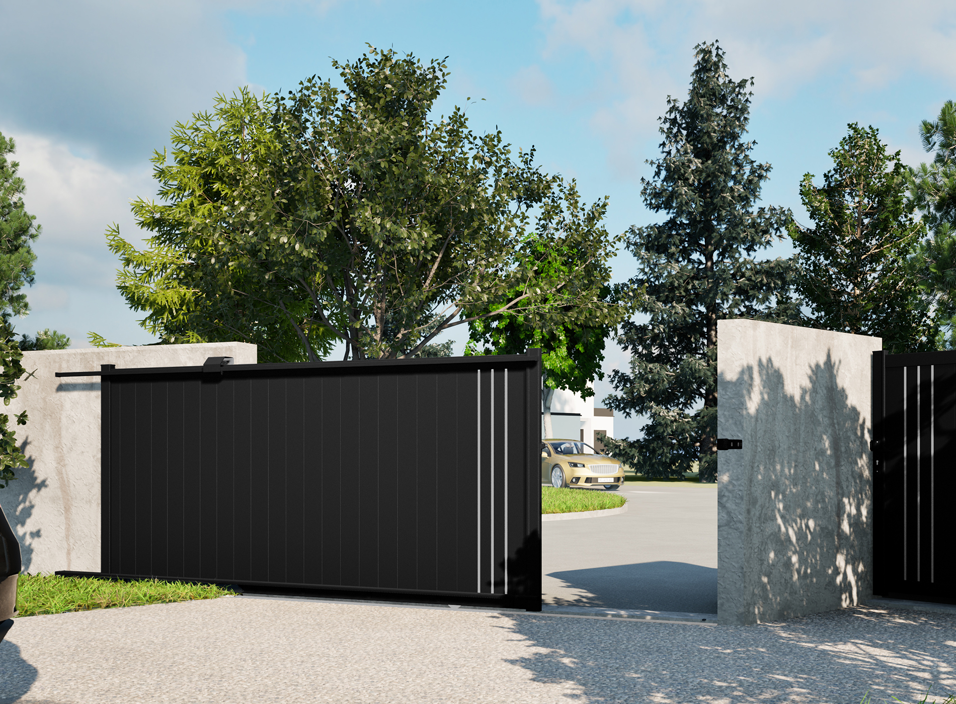 Portail coulissant en aluminium TRIBORD , noir sablé 2100