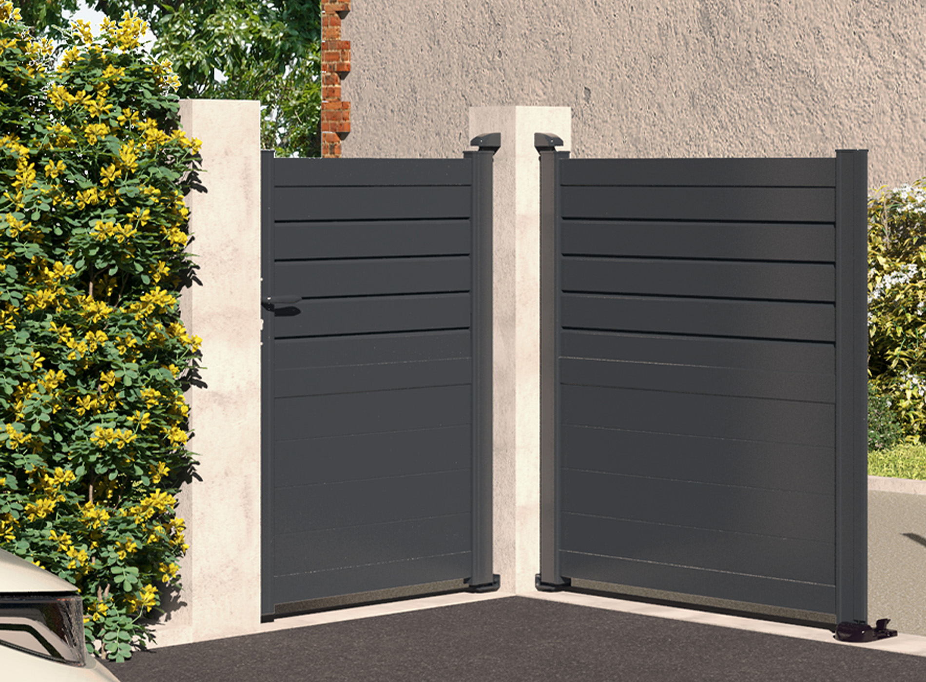 Klos Up Portillon aluminium CARNAC lames pleines et persiennes Gris Zinc 7016