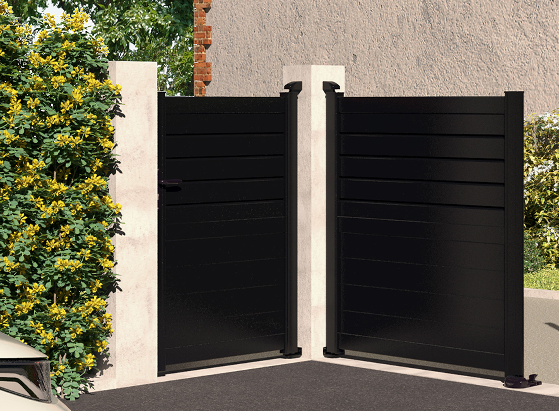 Klos Up Portillon aluminium CARNAC  lames pleines et persiennes Noir 9005