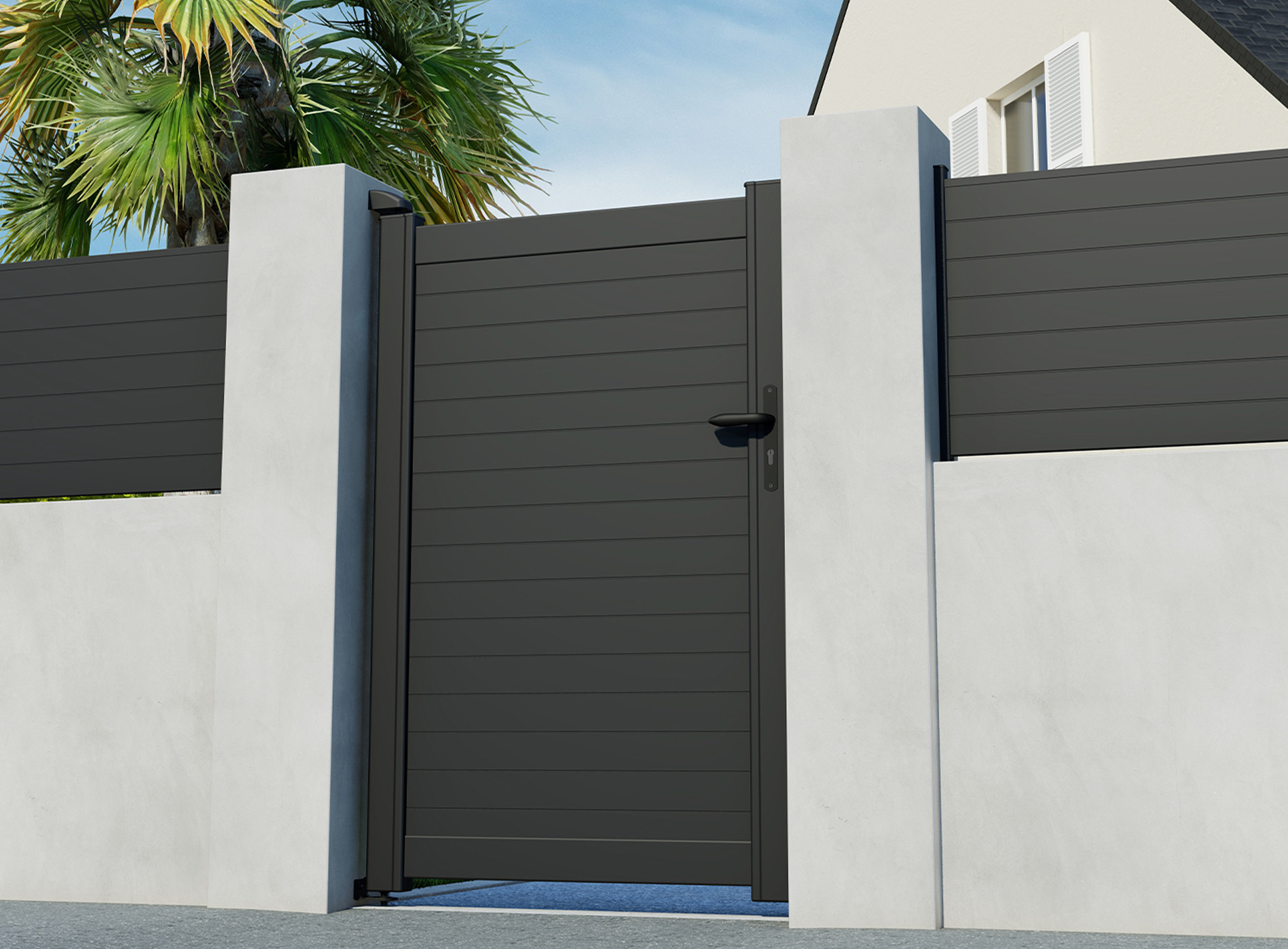 Portillon en aluminium CONCARNEAU, noir sablé 2100