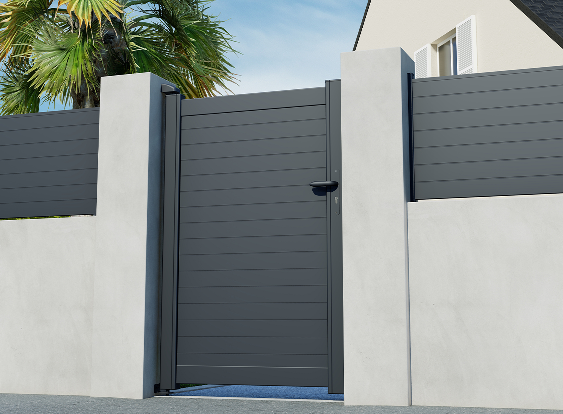 Portillon en aluminium CONCARNEAU, gris zinc