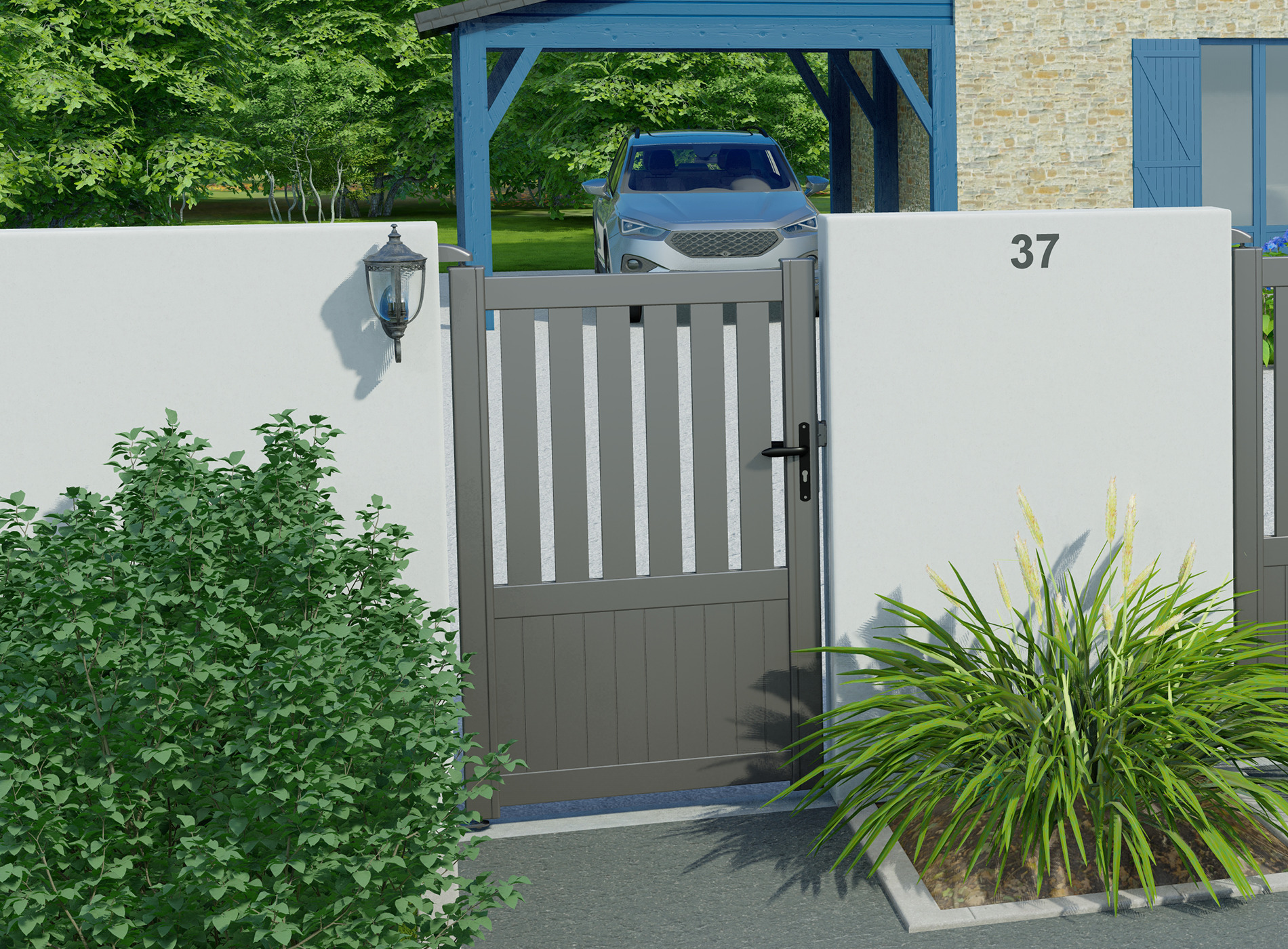 portillon en aluminium PENMARCH, Gris sablé 2900S