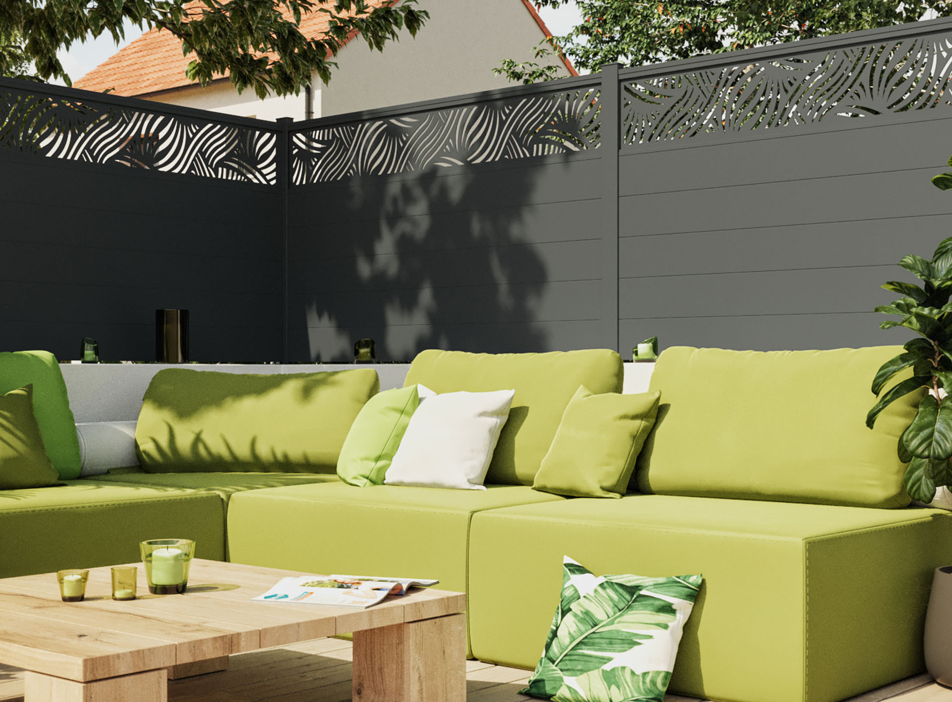Clôture en aluminium PALM, Gris Zinc 7016