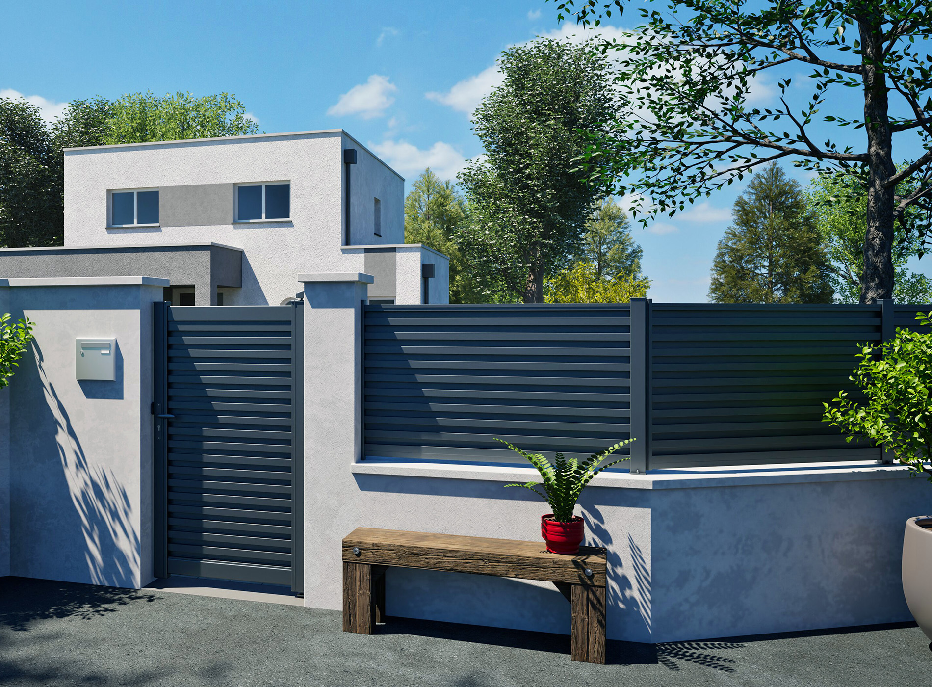 Clôture en aluminium TASSO , Gris Zinc 7016