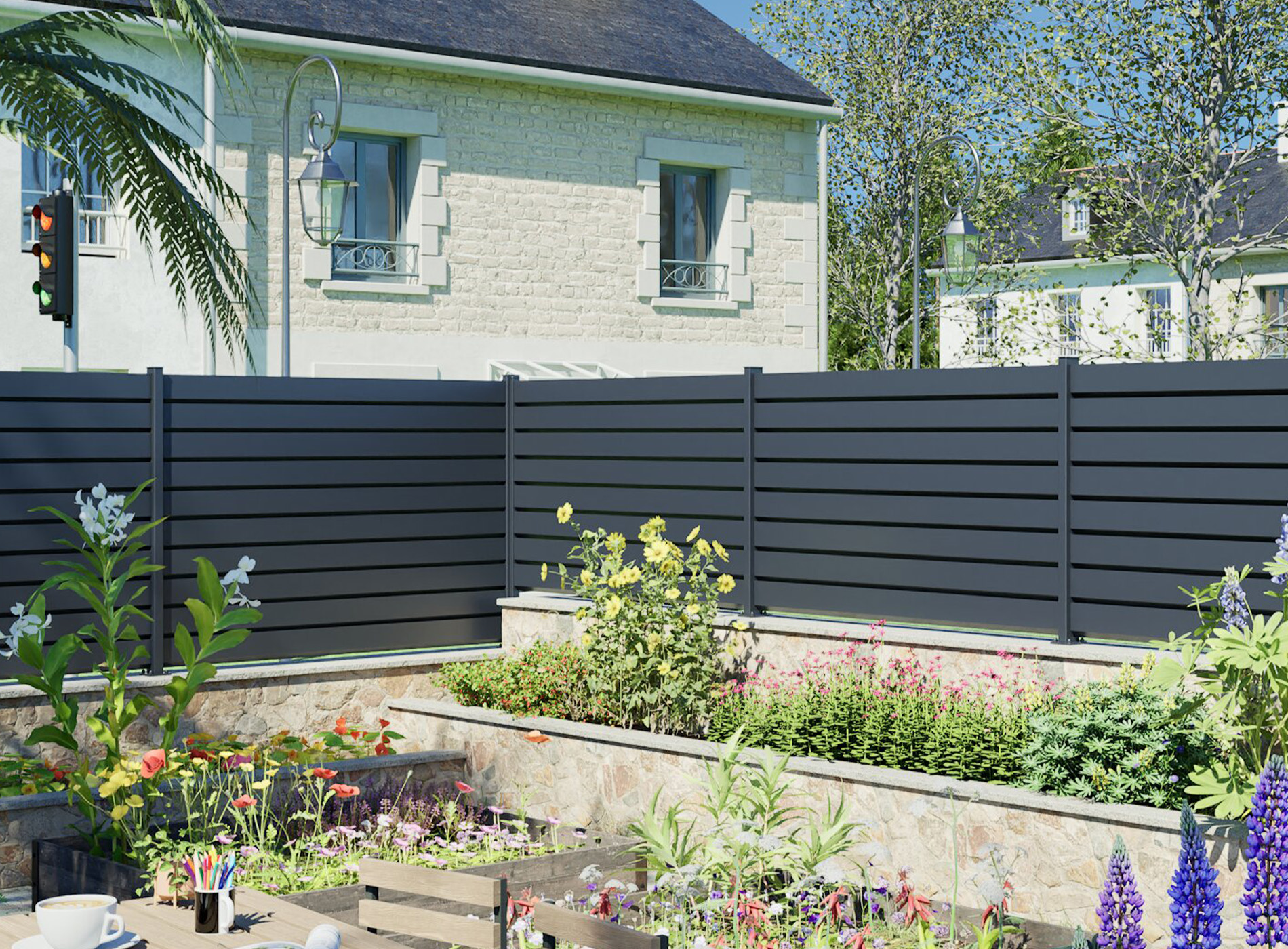 Clôture ZEF lame persienne Gris Zinc 7016C