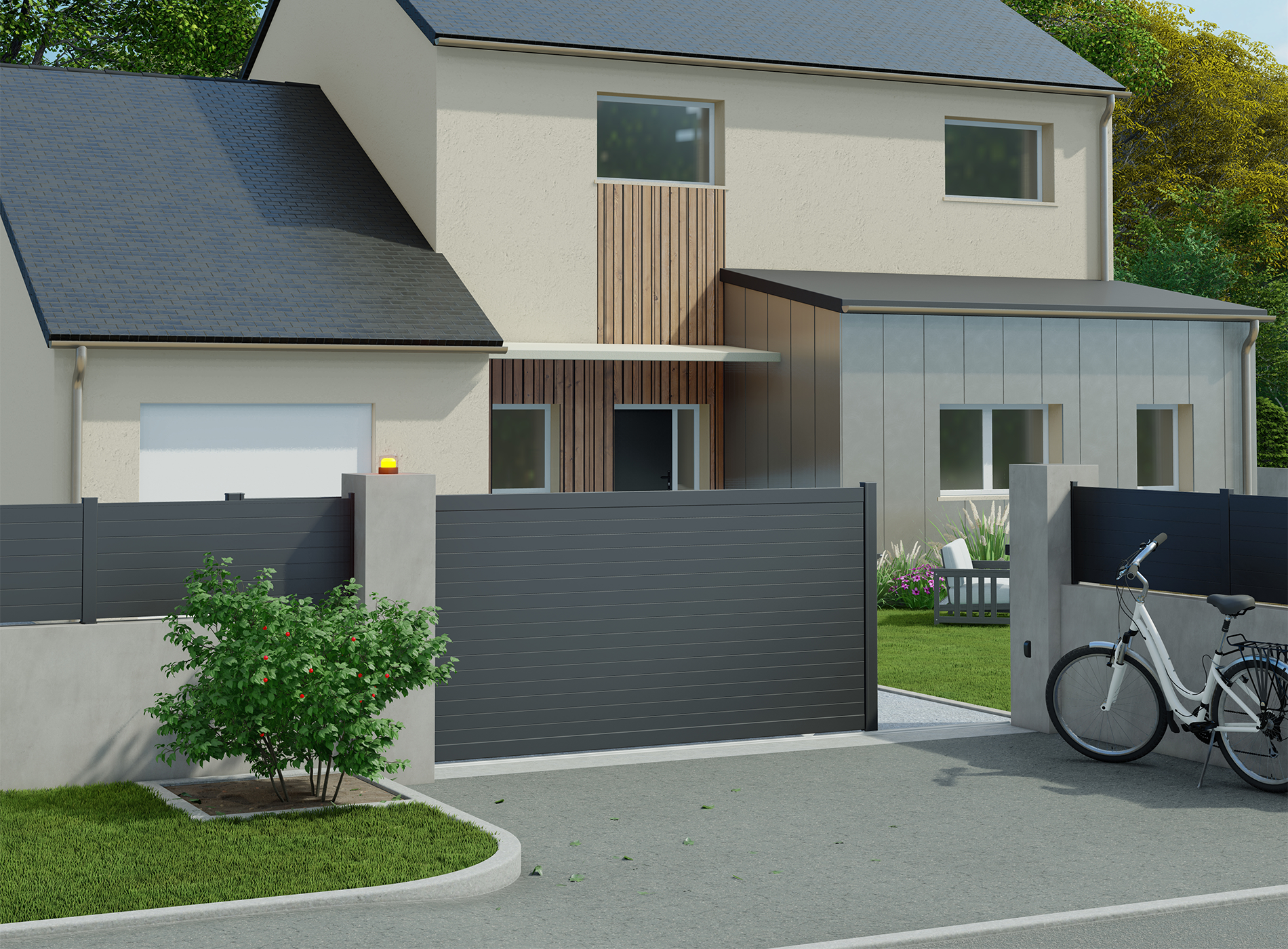 Portail coulissant en aluminium CONCARNEAU, noir sablé 2100