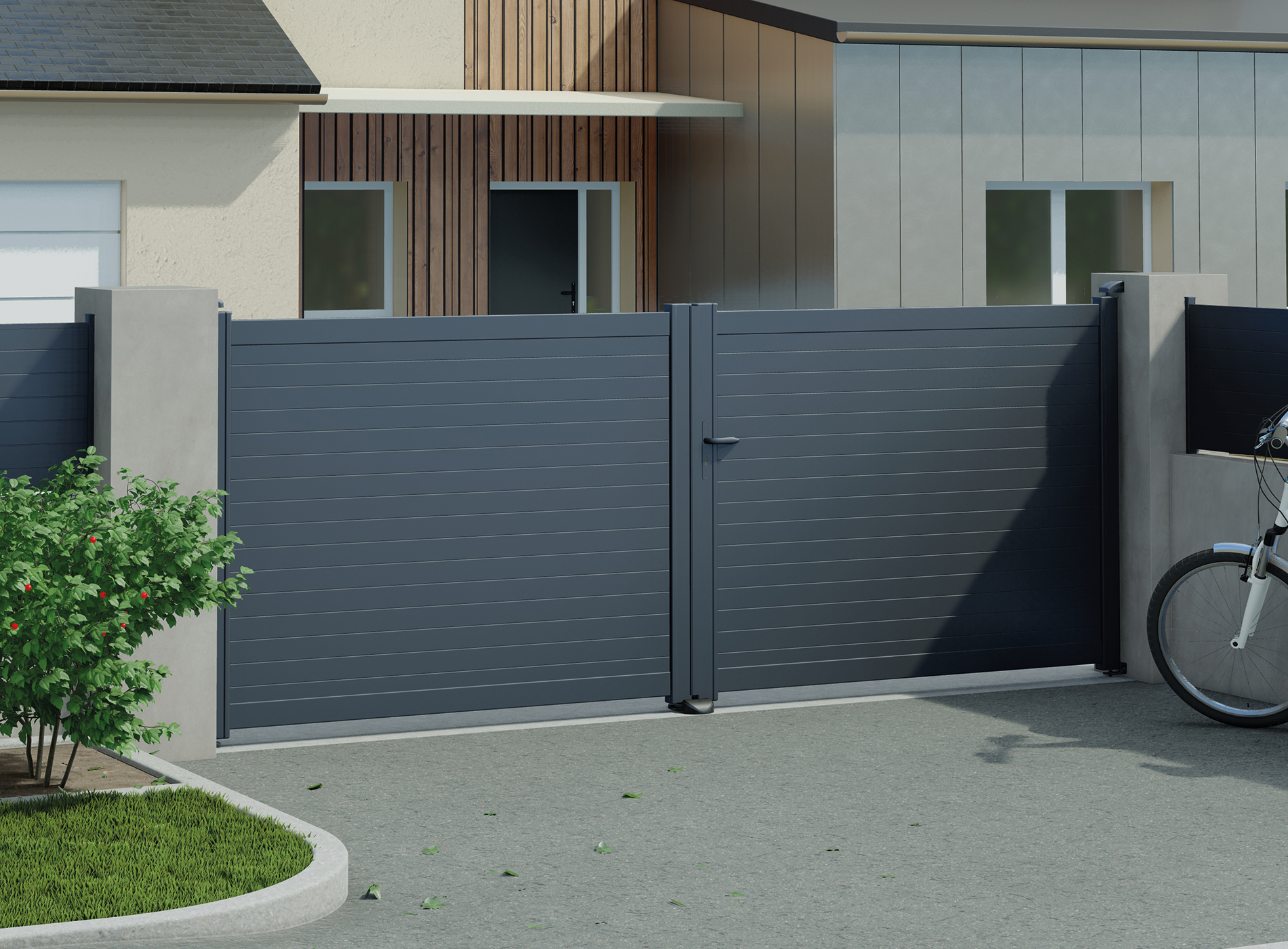 Portail battant en aluminium CONCARNEAU, gris zinc 7016