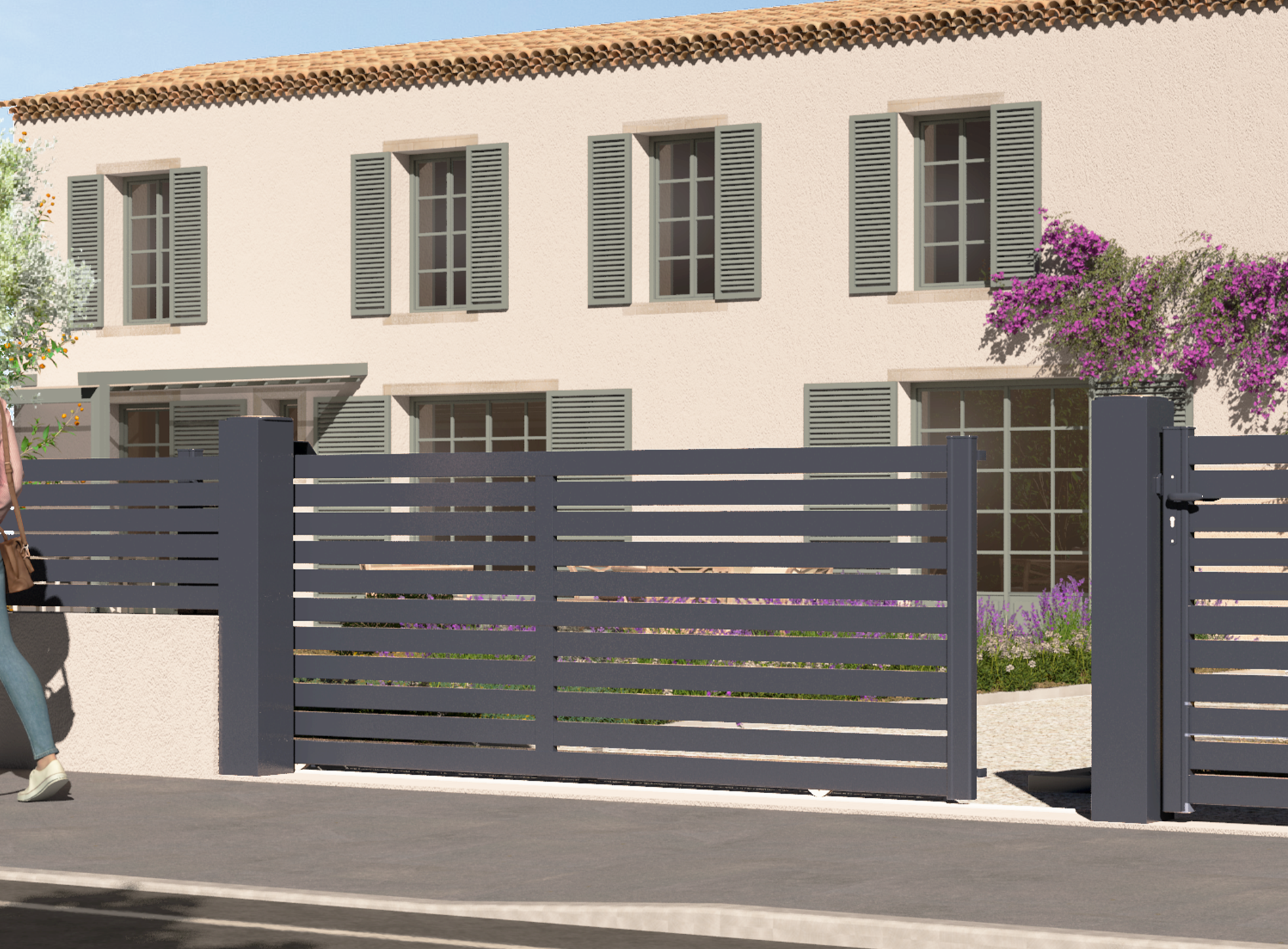 portail coulissant en aluminium TREZ, gris zinc 7016