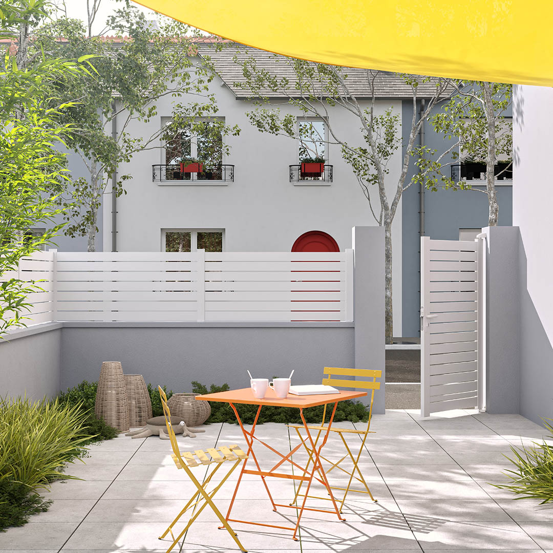 Clôture en aluminium TREZ – Lames ajourées 90mm – Blanc (RAL9016)