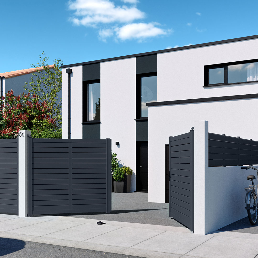 Portail battant en aluminium ZEF - Gris zinc (RAL7016)
