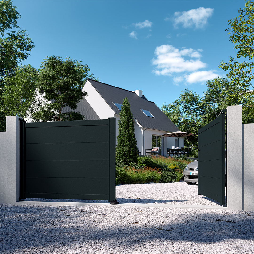 Portail battant en aluminium HEZO - Gris zinc (RAL7016)