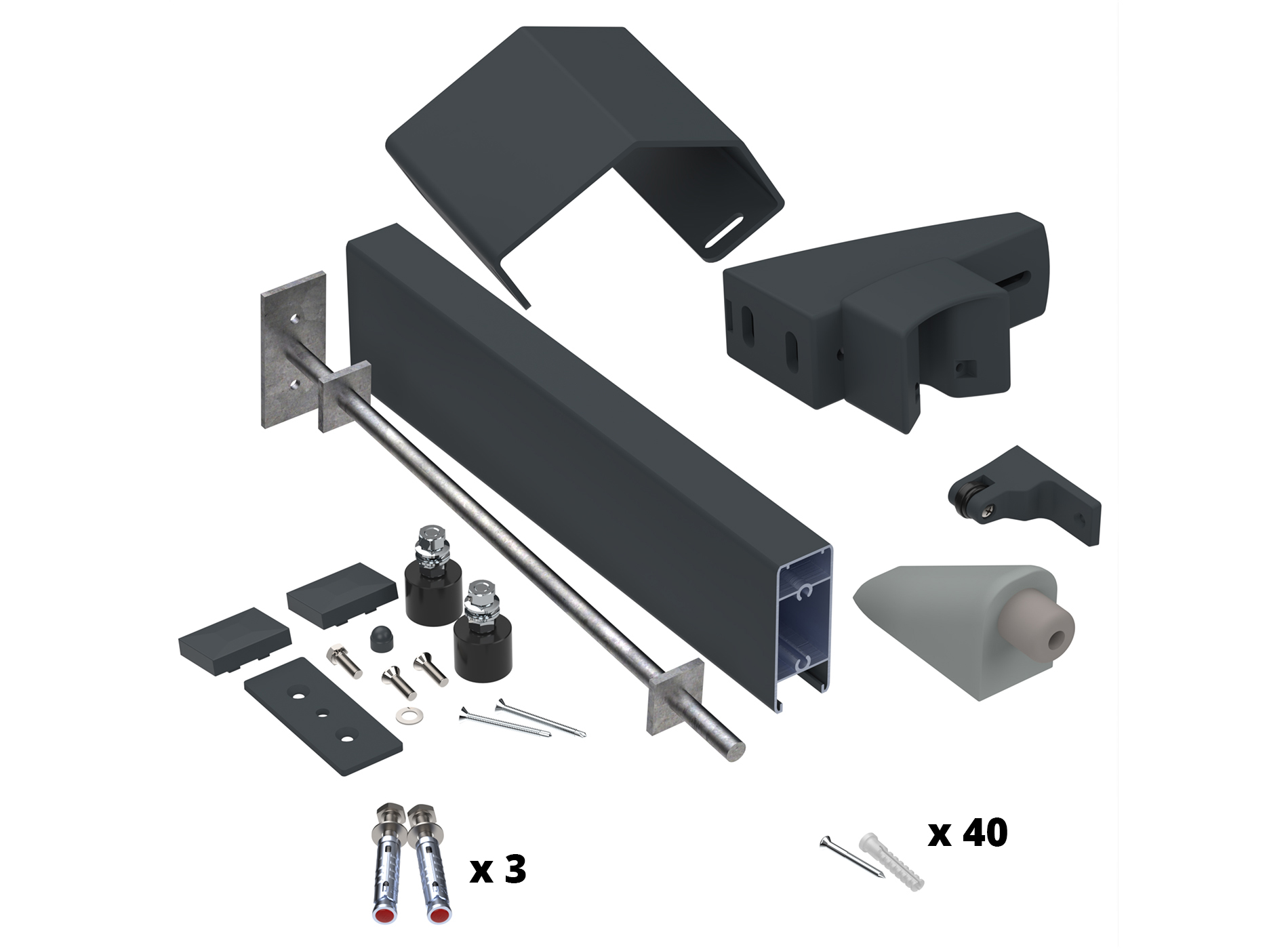 Pack quincaillerie coulissant < à 4000mm - Sans serrure - Gris zinc 7016